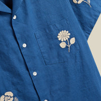 Embroidery Nature Ramie Shirt in Blue
