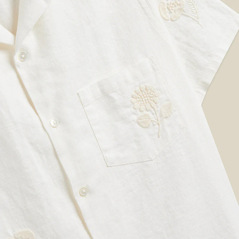 Embroidery Nature Ramie Shirt in Ecru
