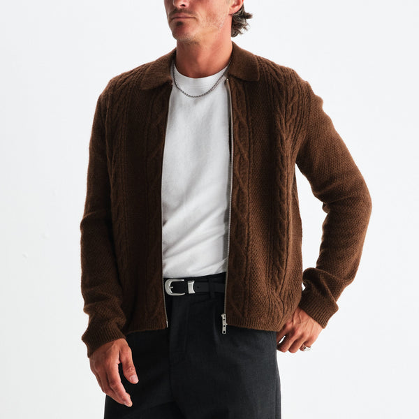Friar Zip Knit Jacket in Brown