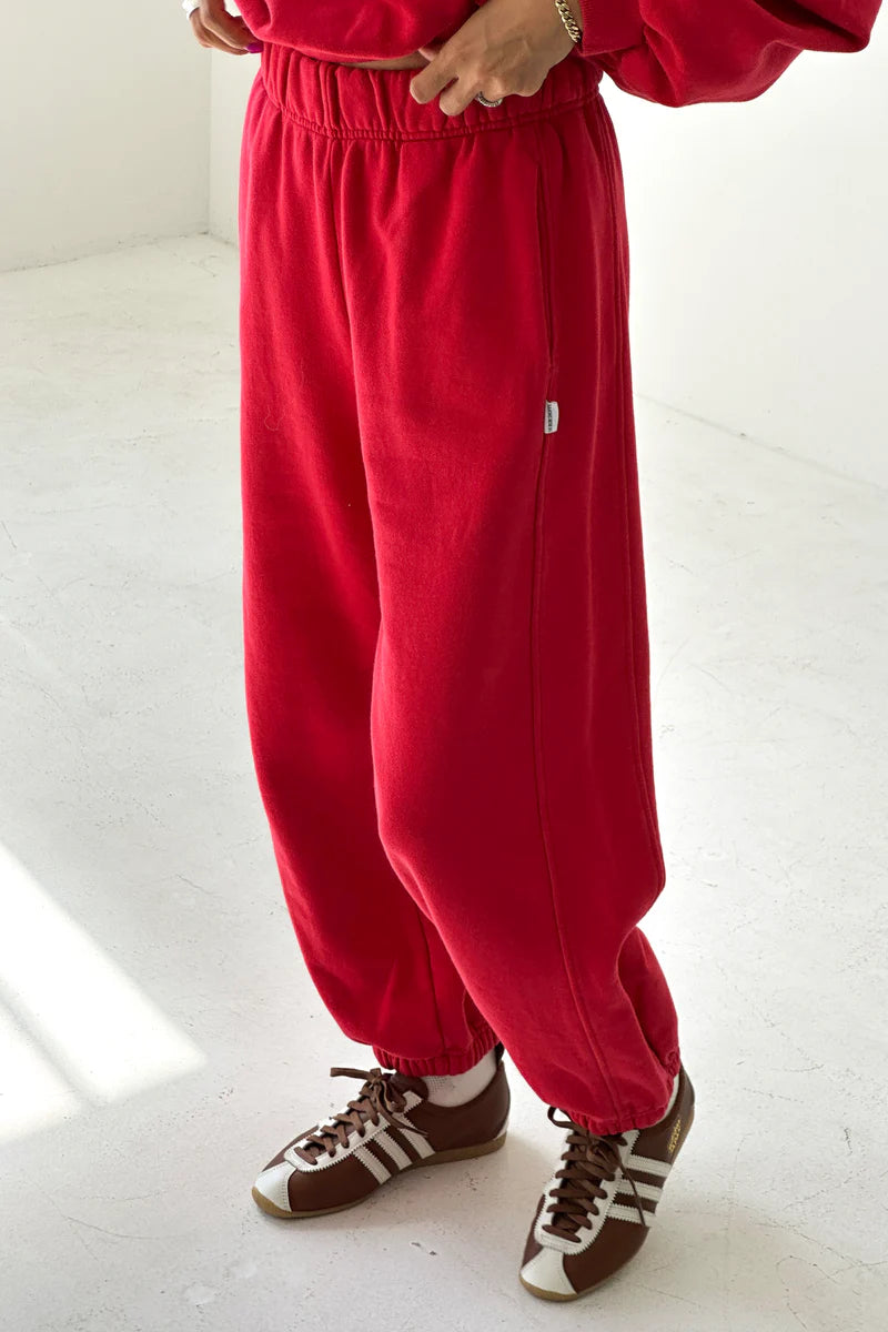 French Terry Balloon Pants in Red Tulip