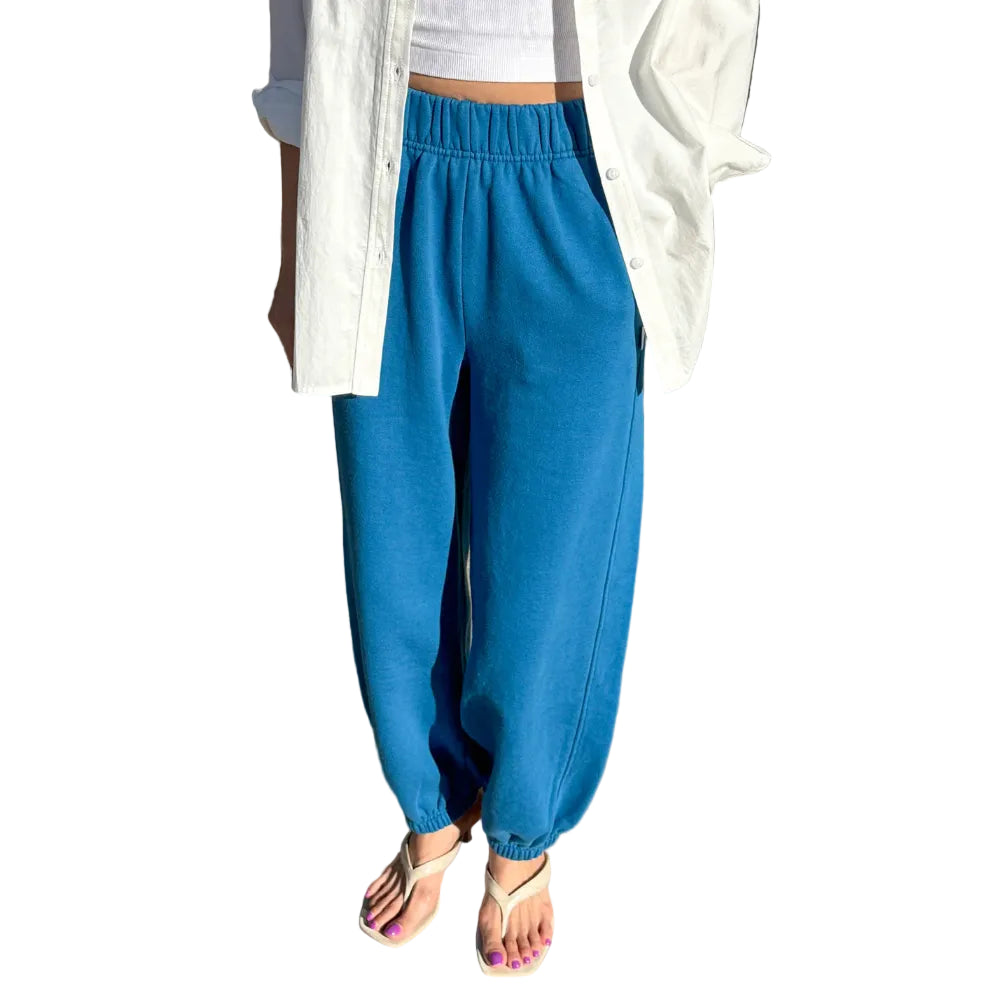 French Terry Balloon Pants in Teal Blue