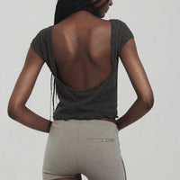Low-Cut Back Top in Olive Green
