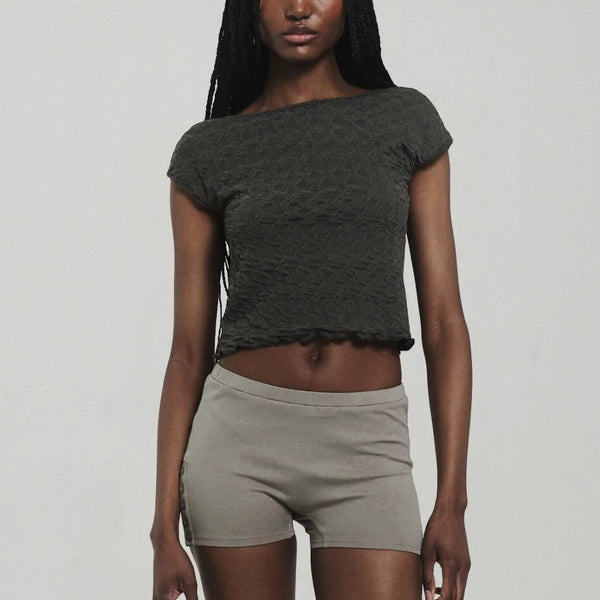 Low-Cut Back Top in Olive Green