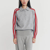 Raglan Polo in Charcoal/Scarlet