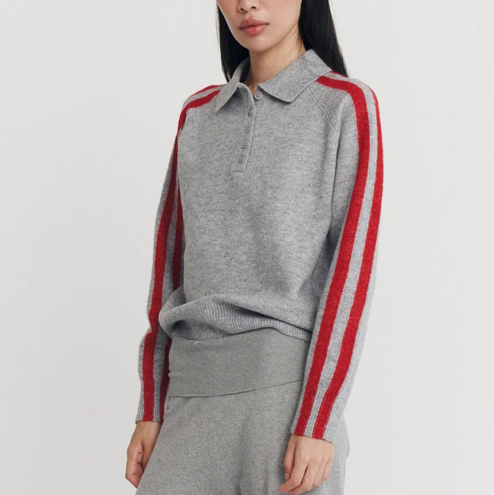 Raglan Polo in Charcoal/Scarlet