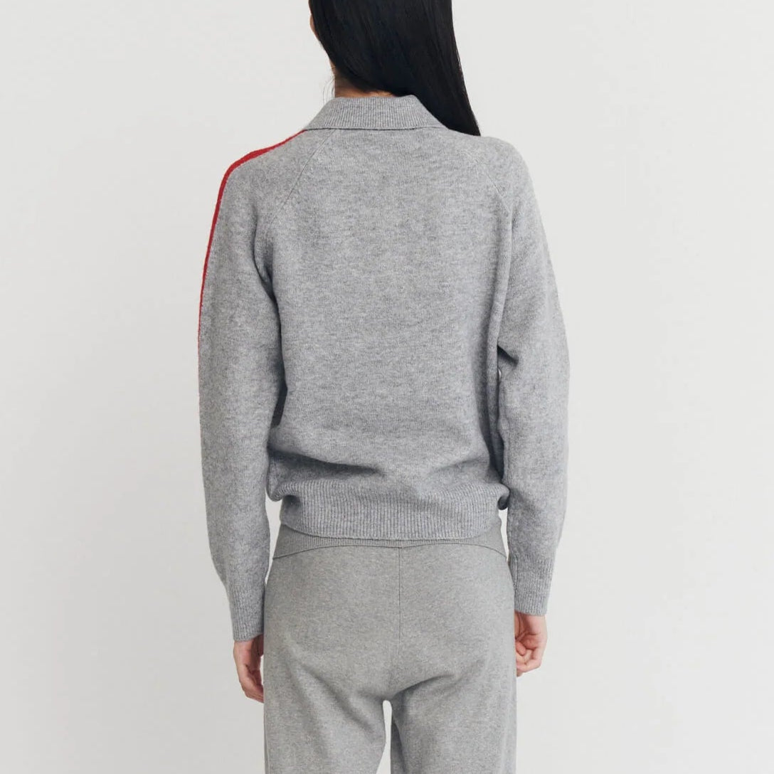 Raglan Polo in Charcoal/Scarlet