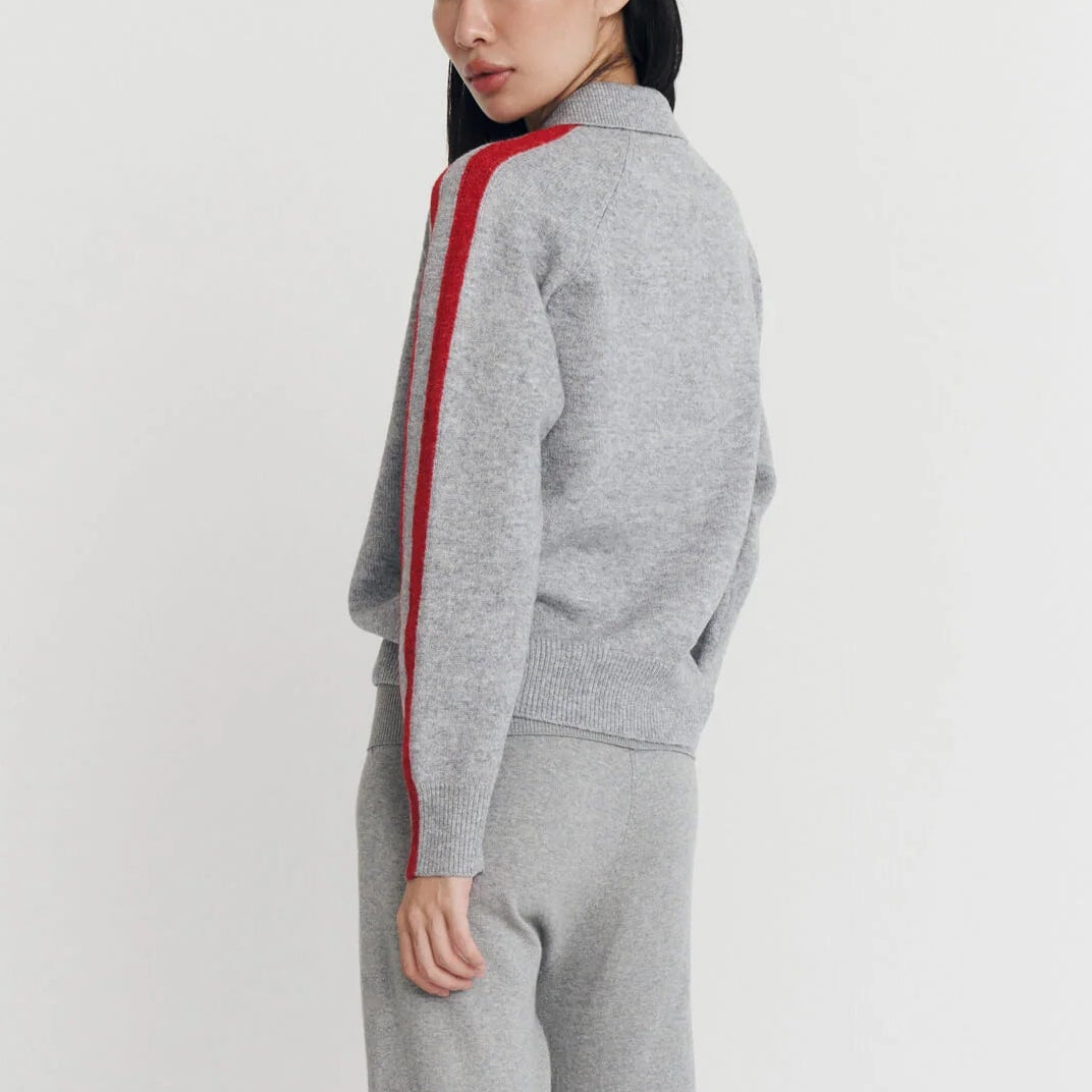 Raglan Polo in Charcoal/Scarlet