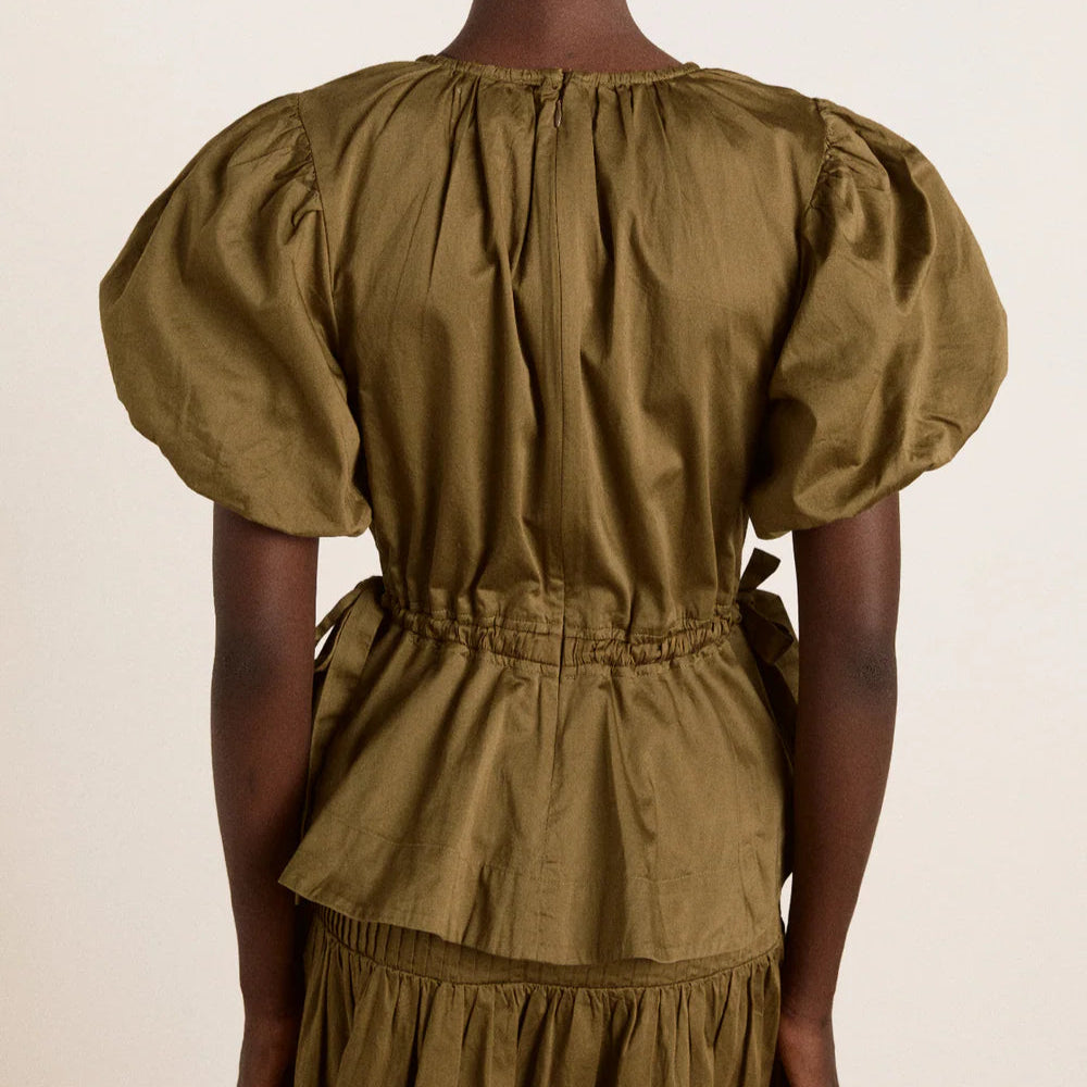 Hadley Blouse in Olive Satin