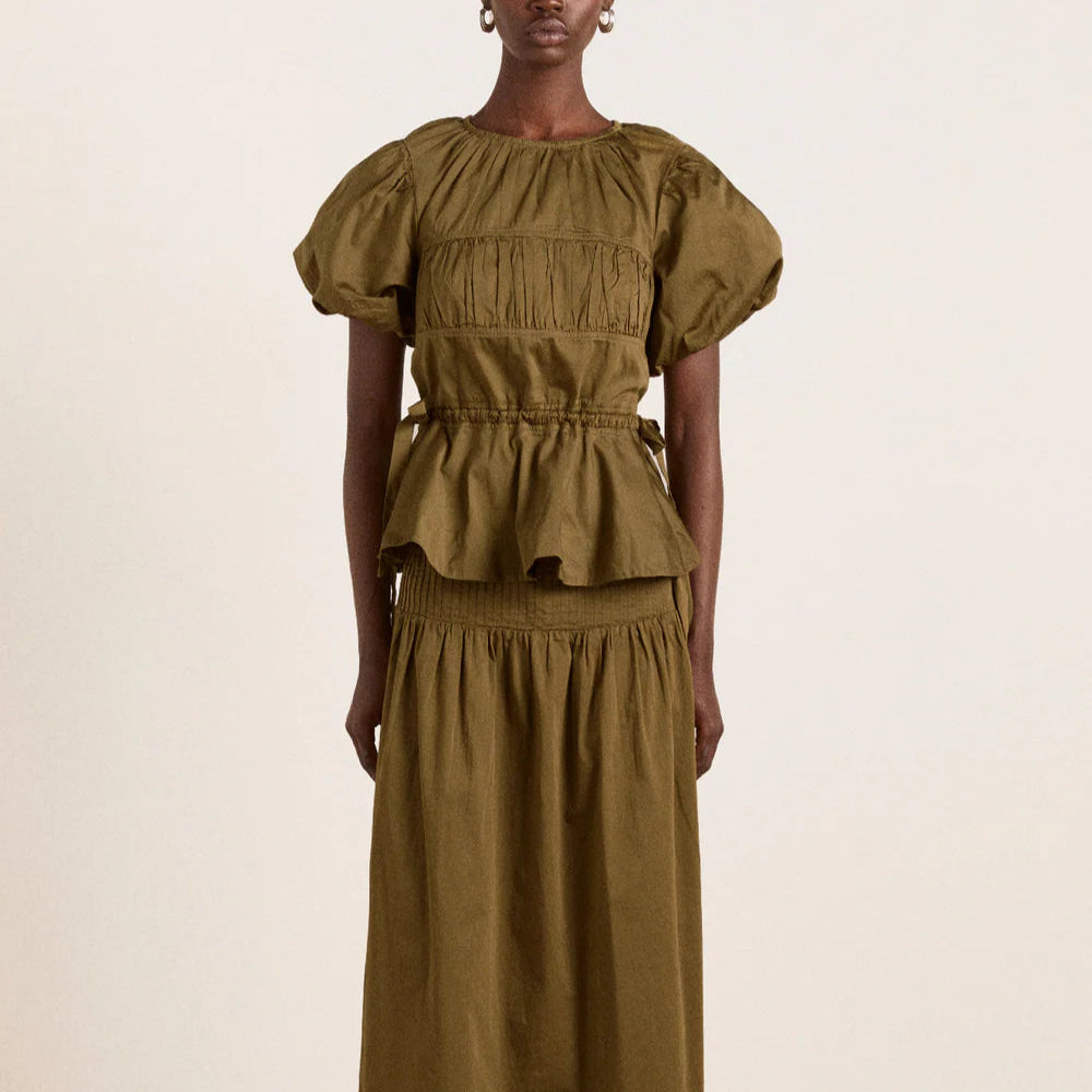 Hadley Blouse in Olive Satin