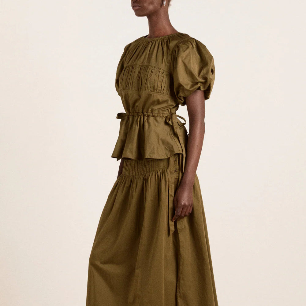 Hadley Blouse in Olive Satin