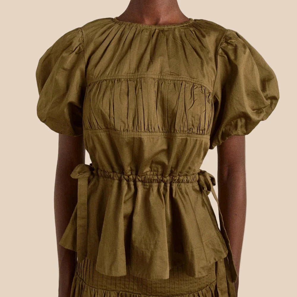 Hadley Blouse in Olive Satin