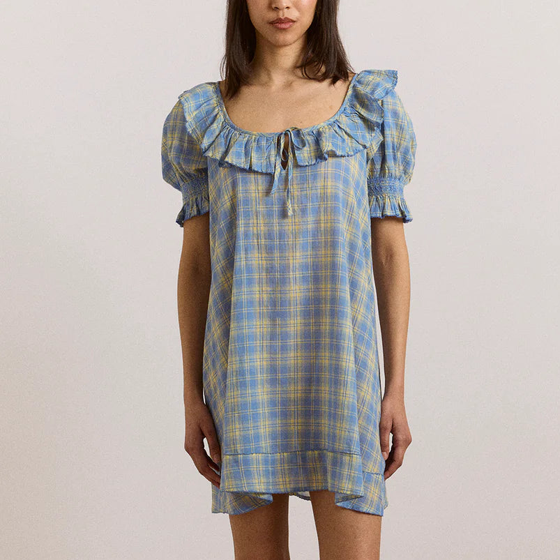 Harlow Mini Night Dress in Butter Blue Check