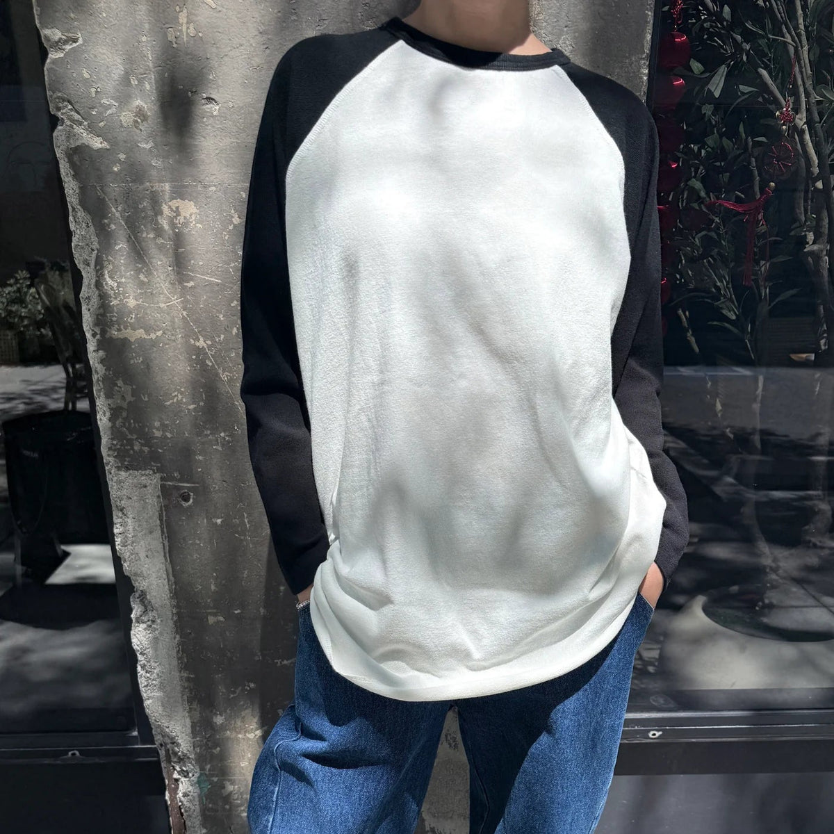 Heavy Cotton Raglan Tee in White/Black