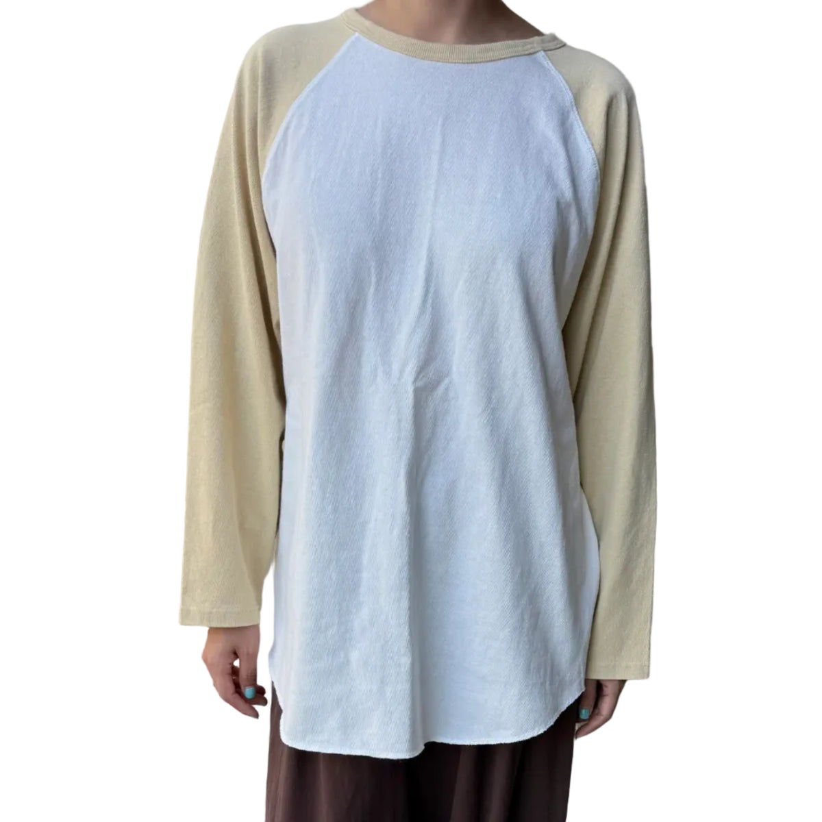 Heavy Cotton Raglan Tee in White/Butter