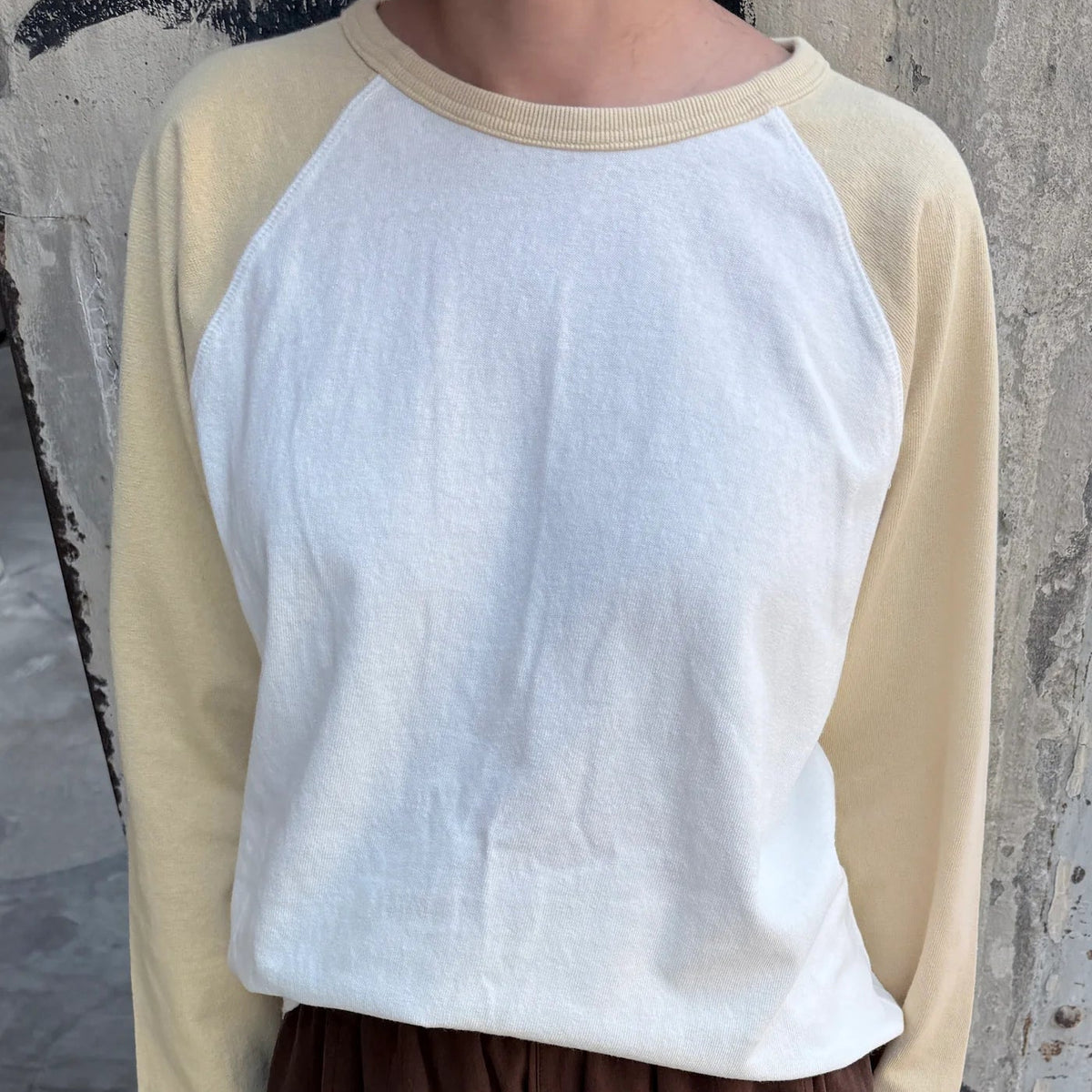 Heavy Cotton Raglan Tee in White/Butter