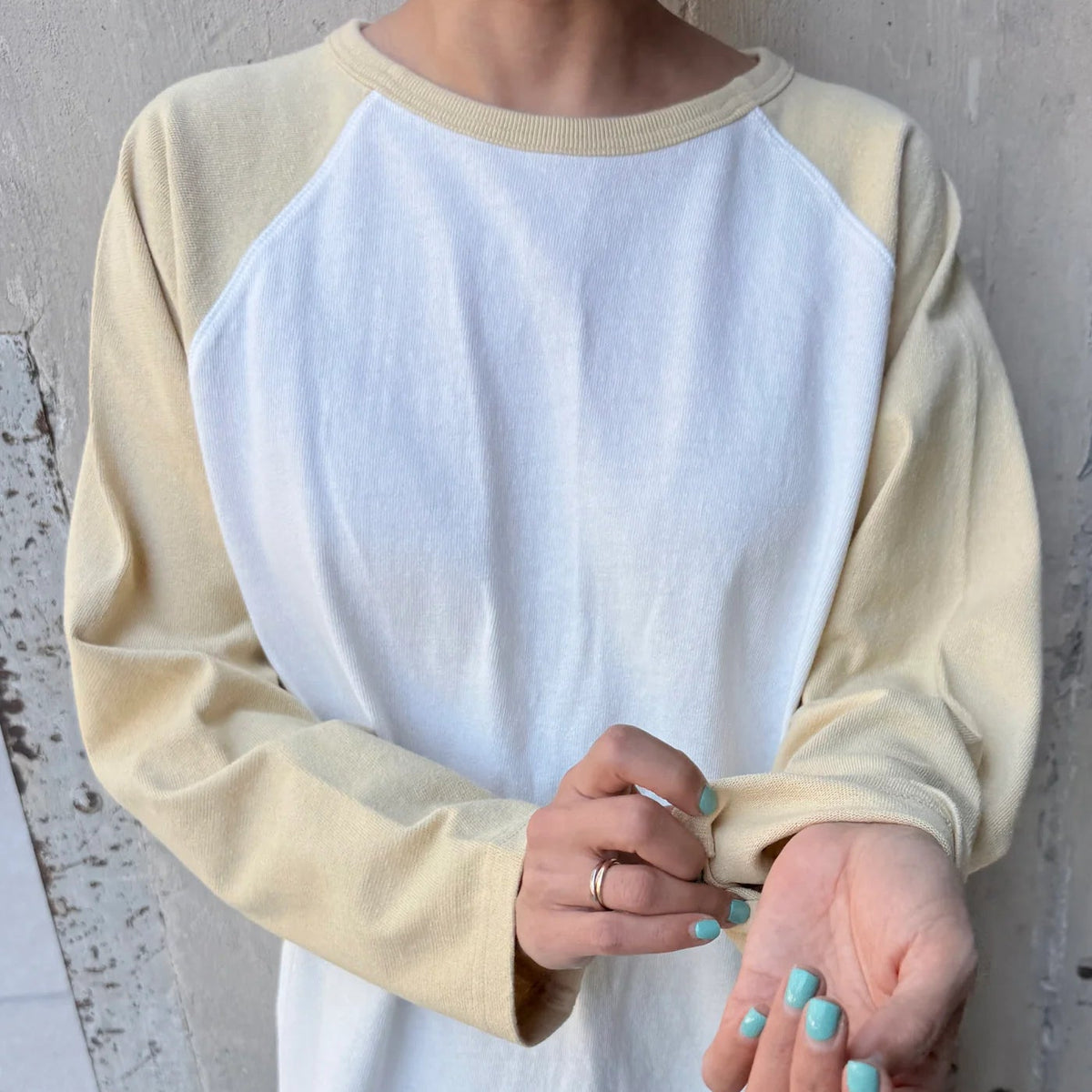 Heavy Cotton Raglan Tee in White/Butter