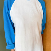 Heavy Cotton Raglan Tee in White/Blue