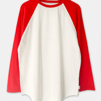 Heavy Cotton Raglan Tee in White/Tomato