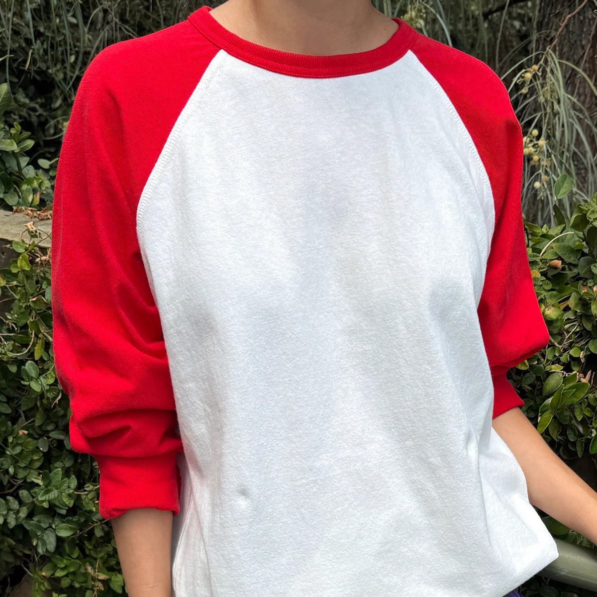 Heavy Cotton Raglan Tee in White/Tomato