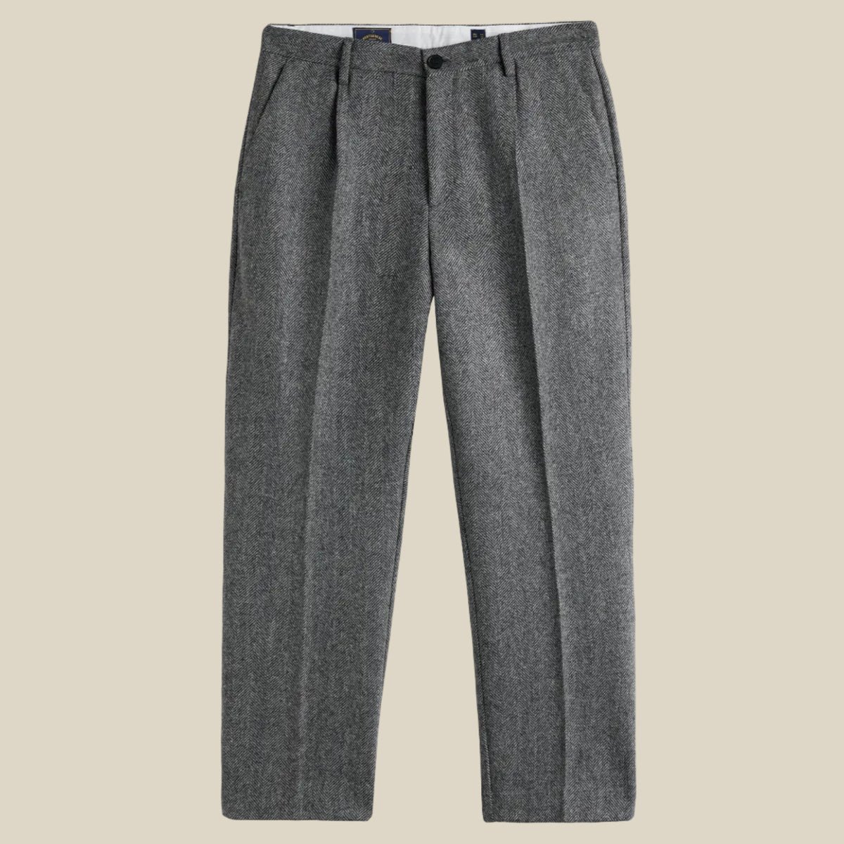 Single Pleat Herringbone Trousers in Grey