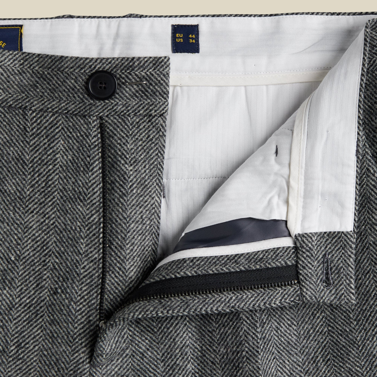 Single Pleat Herringbone Trousers in Grey