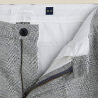 Single Pleat Herringbone Trousers in Light Grey