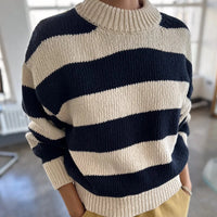 Zoe Cotton Sweater in Navy Stripe