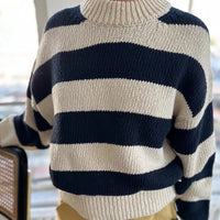 Zoe Cotton Sweater in Navy Stripe