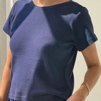 Pointelle Babe Tee in Navy