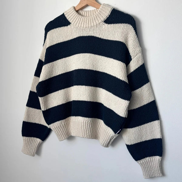 Zoe Cotton Sweater in Navy Stripe