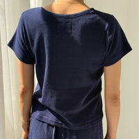 Pointelle Babe Tee in Navy