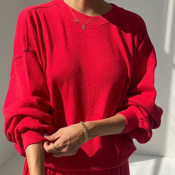 Pointelle Core Sweatshirt in Red Apple