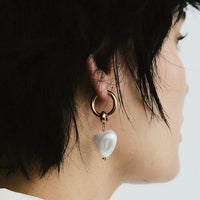 I Heart You Earrings in Gold Pearl