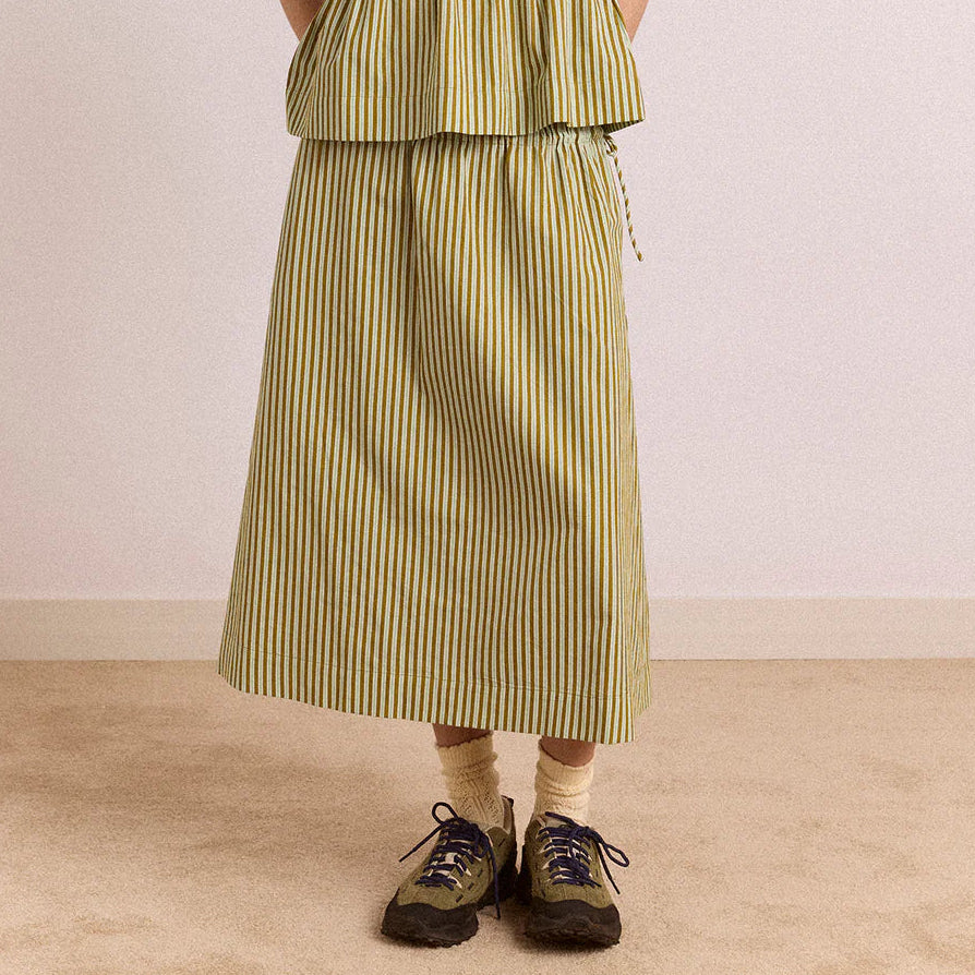 Caspia Midi Skirt in Green Stripe