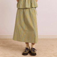 Caspia Midi Skirt in Green Stripe