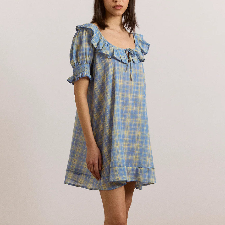 Harlow Mini Night Dress in Butter Blue Check