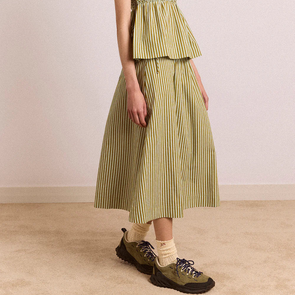 Caspia Midi Skirt in Green Stripe