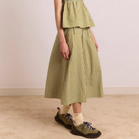 Caspia Midi Skirt in Green Stripe