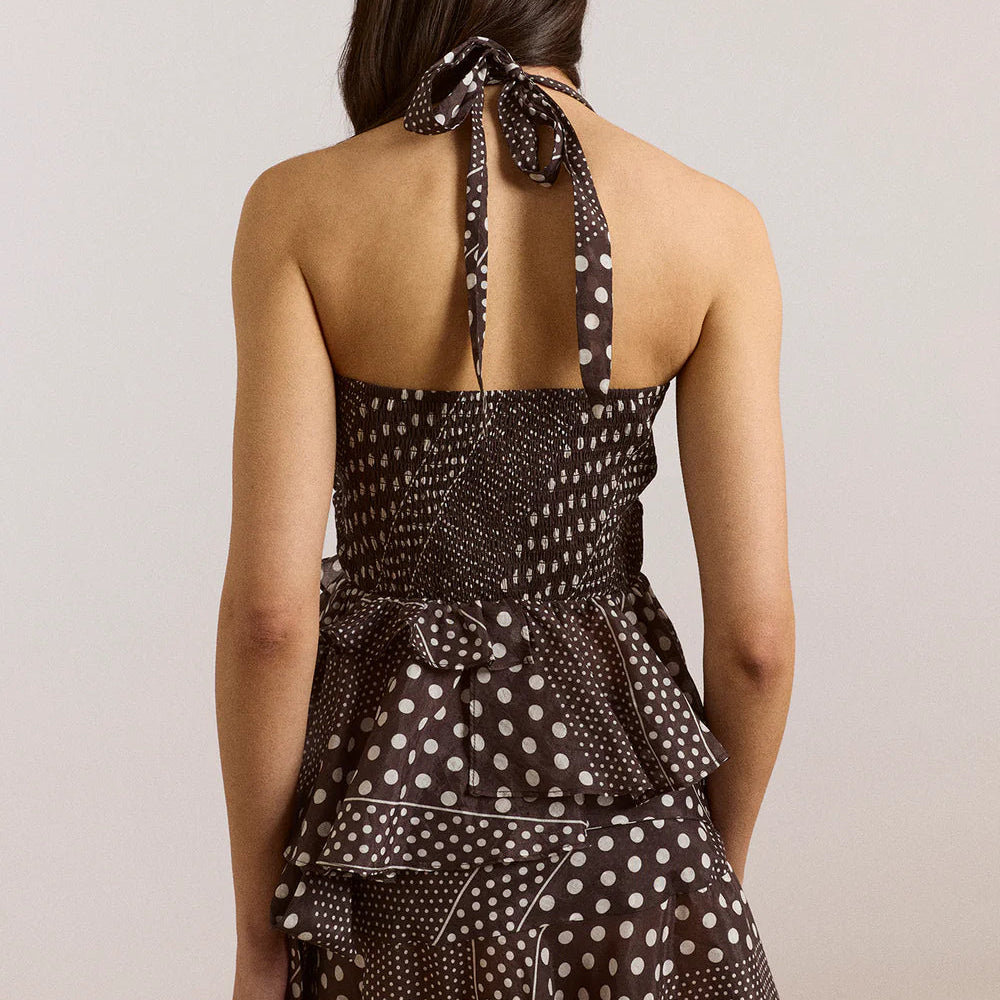 Leandra Halter Cami in Dark Brown Spot