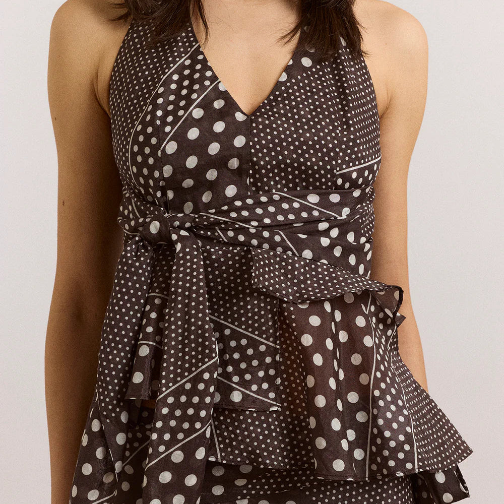 Leandra Halter Cami in Dark Brown Spot
