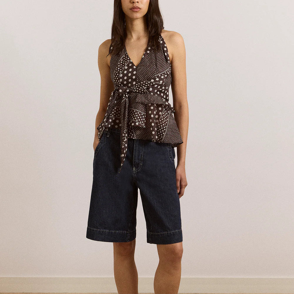 Leandra Halter Cami in Dark Brown Spot