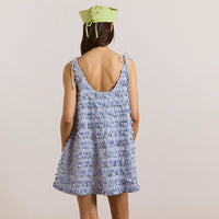 Leili Ruffle Mini Dress in Blue Stripe