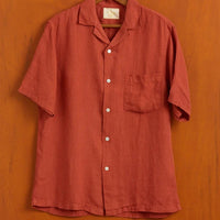 Linen Camp Collar Shirt in Terracotta