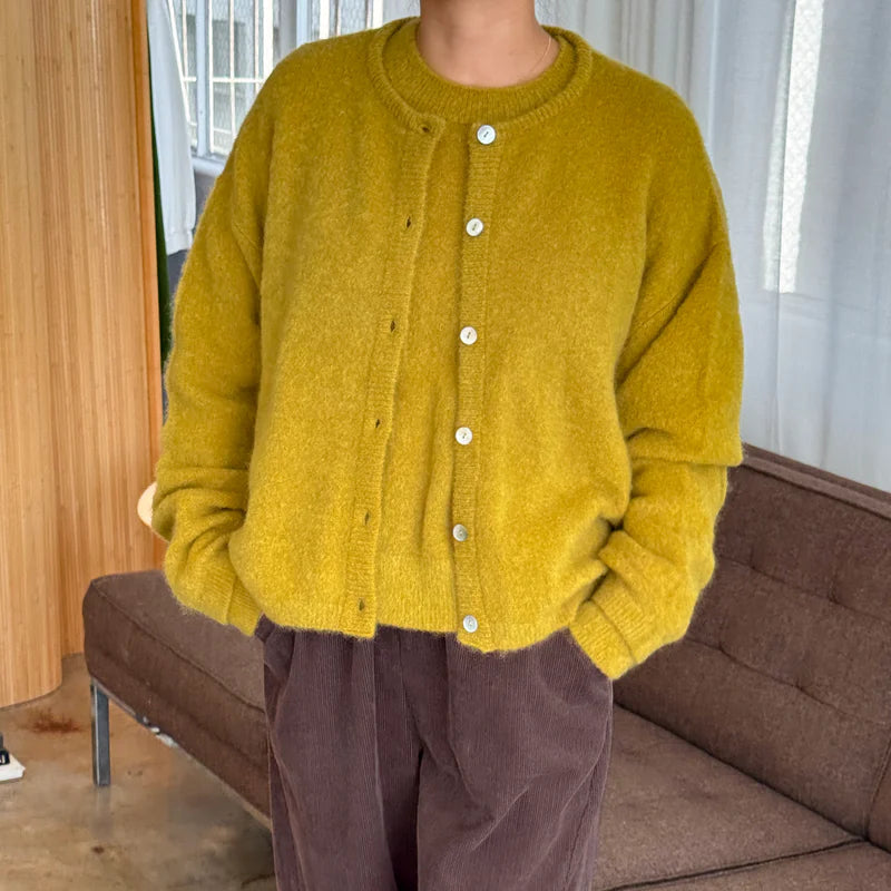 Leila Mohair Cardigan in Bistro Yellow
