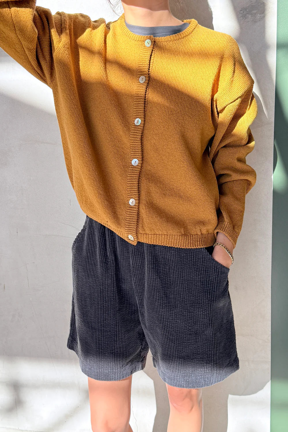 Cotton Leila Cardigan in Dijon