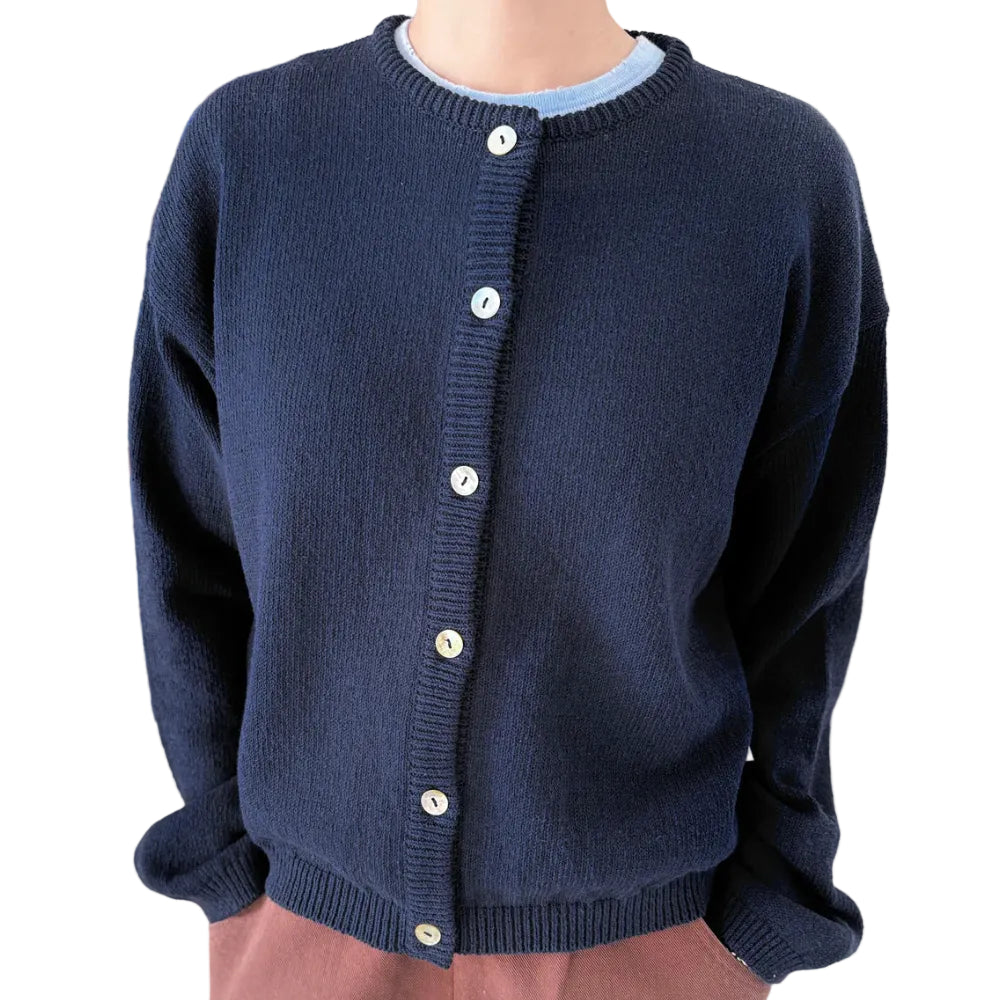 Cotton Leila Cardigan in Navy