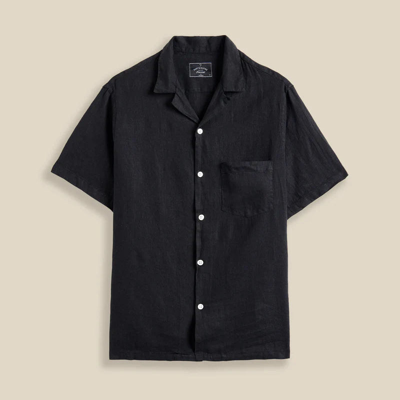 Linen Camp Collar Shirt in Black