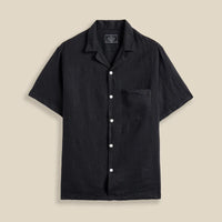 Linen Camp Collar Shirt in Black