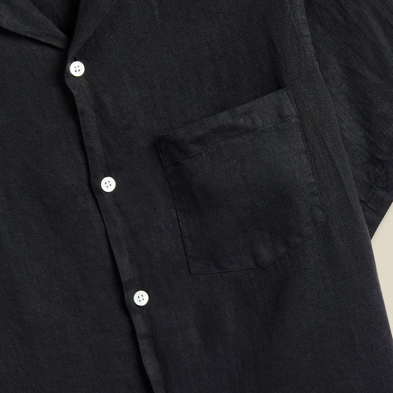 Linen Camp Collar Shirt in Black