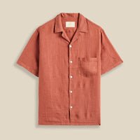 Linen Camp Collar Shirt in Terracotta